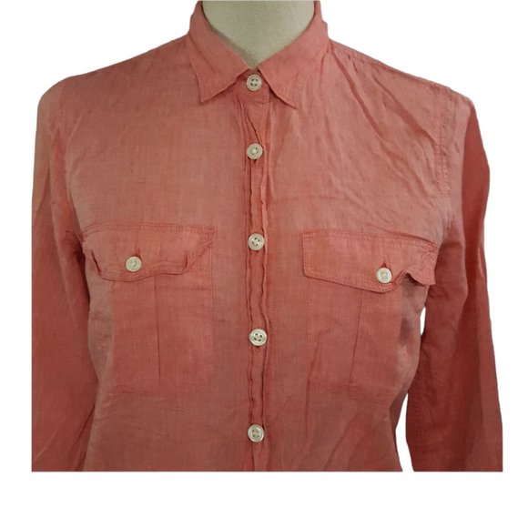 J Crew Women sz S Long Sleeves Buttons Down shirt Salmon Pink 100% Cotton - Picture 2 of 8